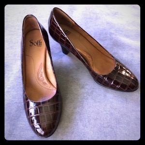 Sofft Brown Croc chunky heel Pumps 8.5